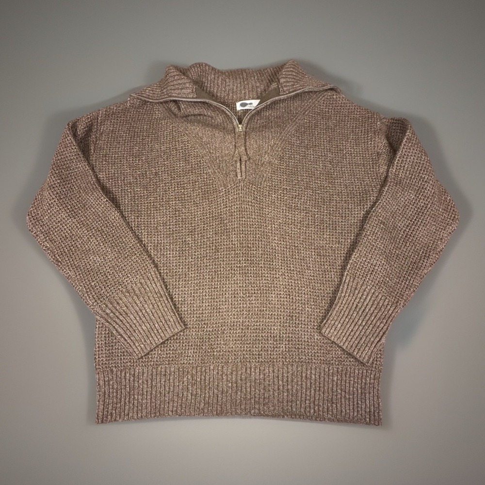 Zenana 1/4 Zip Sweater Brown Poly Nylon Spandex Very Stretchy Size Small
